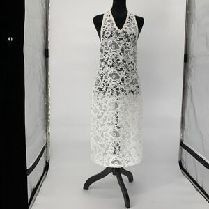 Walter Baker Lola Dress White Lace Halter Midi Sheer Floral W71751 Womens 4 NWT